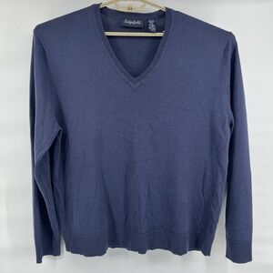 Sedgefield Men's Size XL Pullover Sweater Navy Blue Merino Wool Blend V-neck